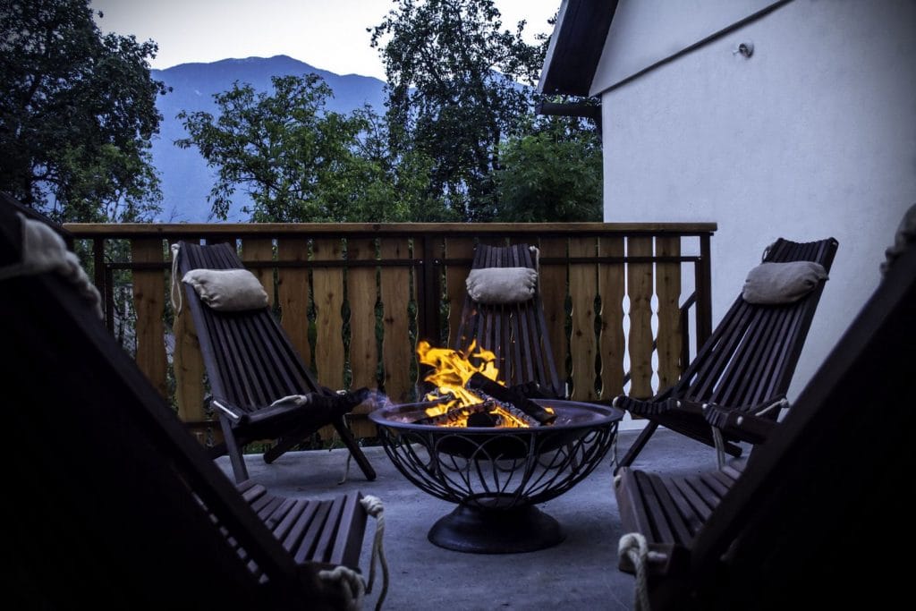 A fireplace on a terrace in the best appartment around Soča river valley..