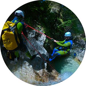 Reliable and helpful canyoning guide teaching how to abseil down the waterfalls in Slovenia. Click to see more canyons.